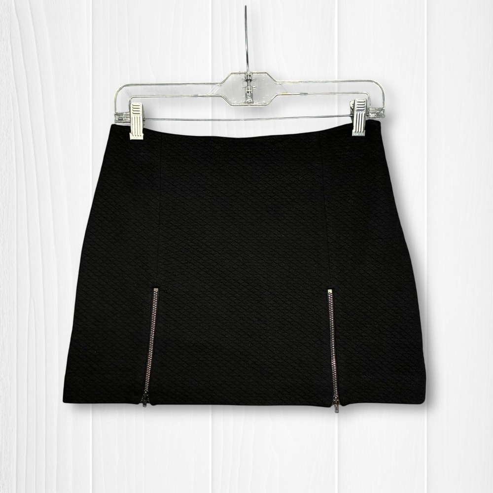 Theory Cotton Blend Quilted Dual Zip Hem Mini Skirt Women 00 Black
